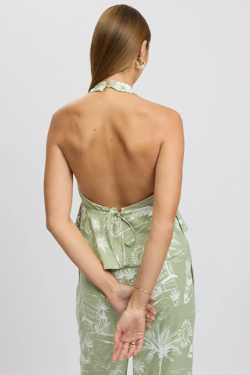 Green Abstract Halter Top Sleeveless