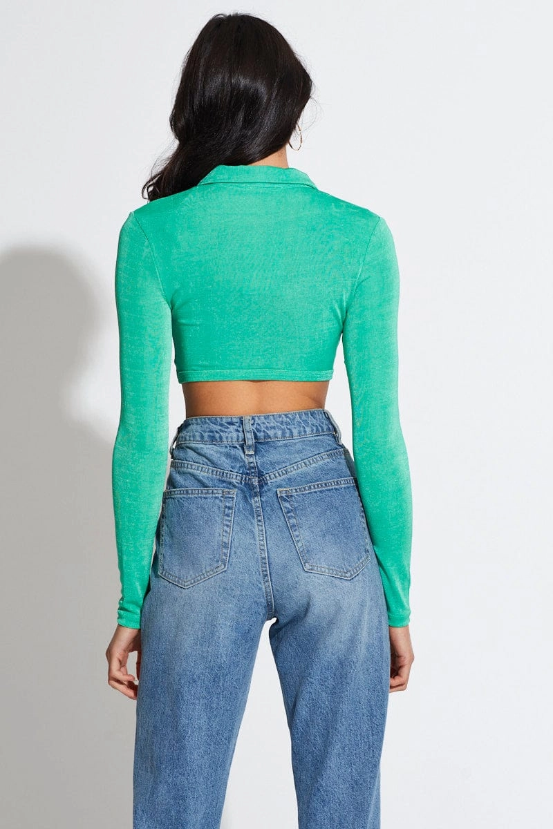 Green Bodysuit Top Long Sleeve