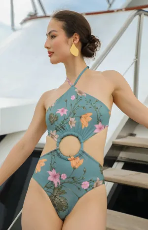 Green Flower Cut-out One-piece