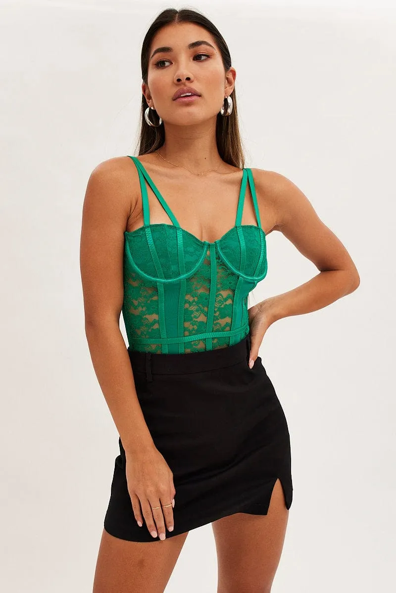 Green Lace Bodysuit Singlet