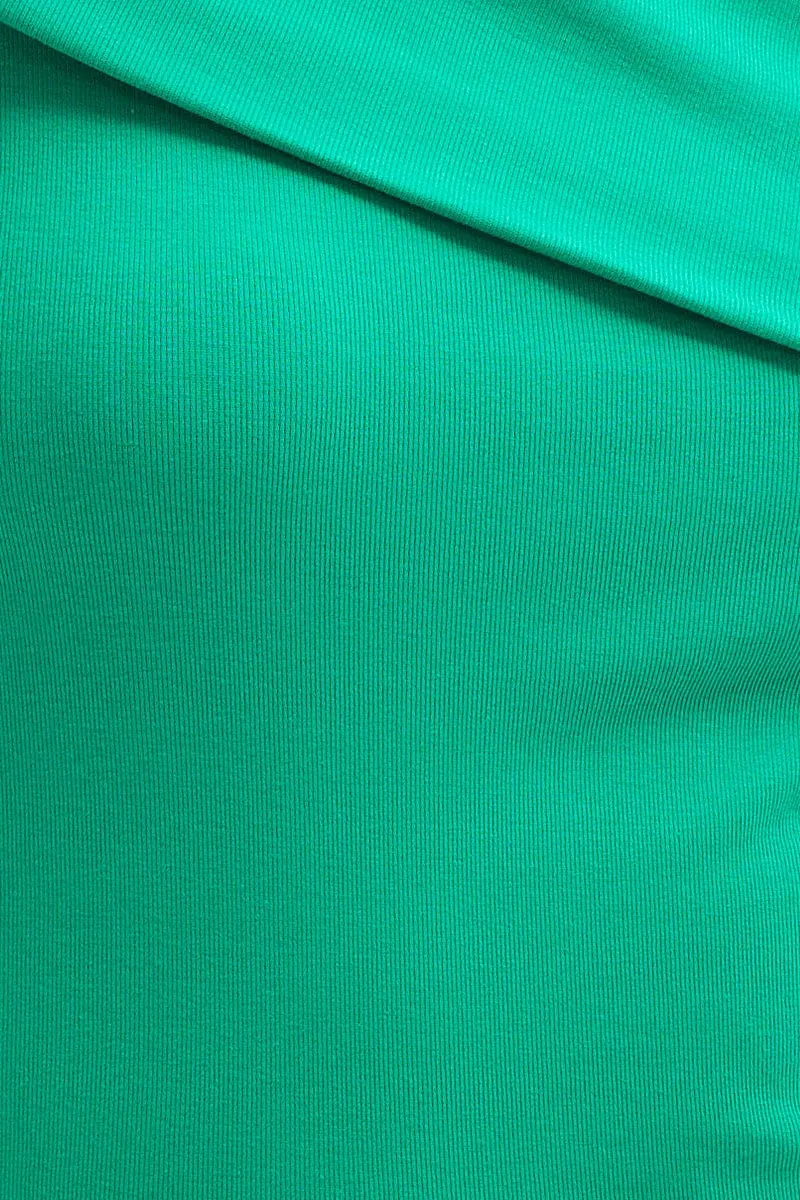 Green Top Short Sleeve Asymmetric Neckline Cotton Jersey