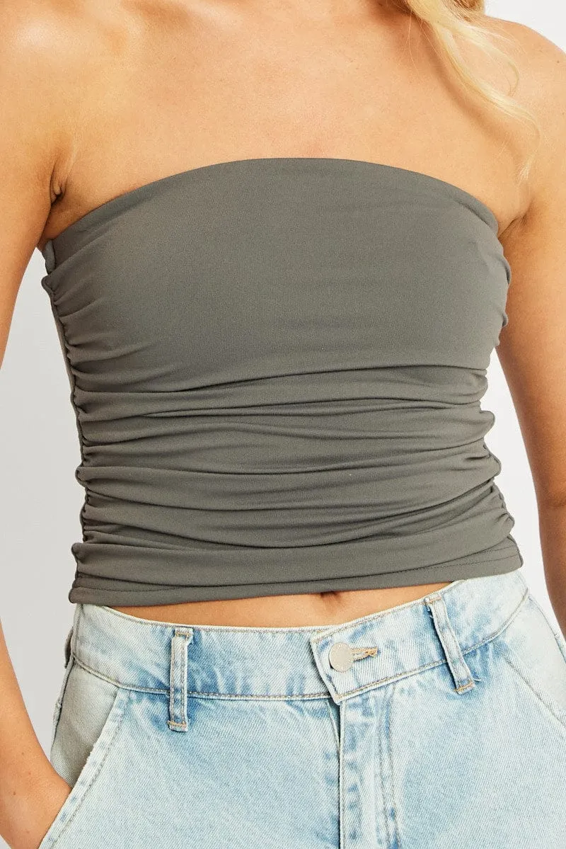 Grey Bandeau Top Side Rushed Supersoft