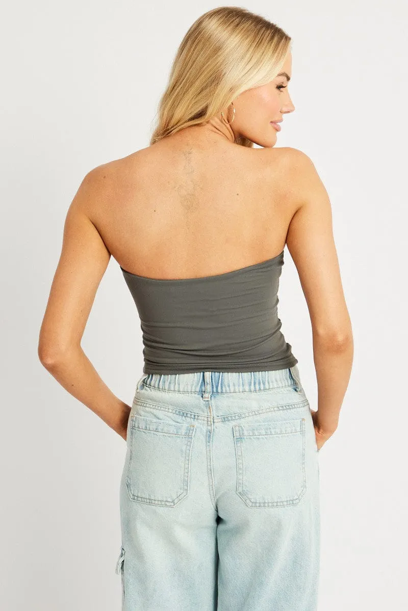 Grey Bandeau Top Side Rushed Supersoft