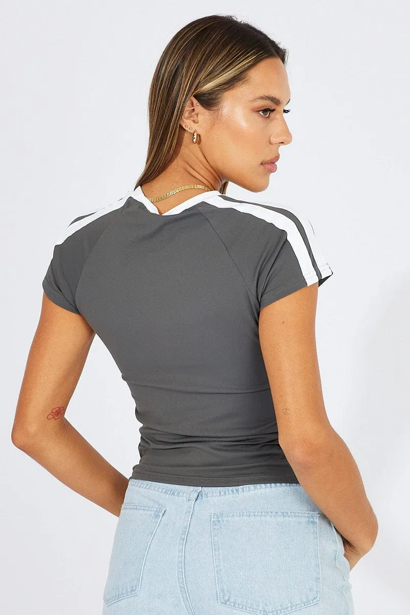 Grey Supersoft Top Short Sleeve Stripe