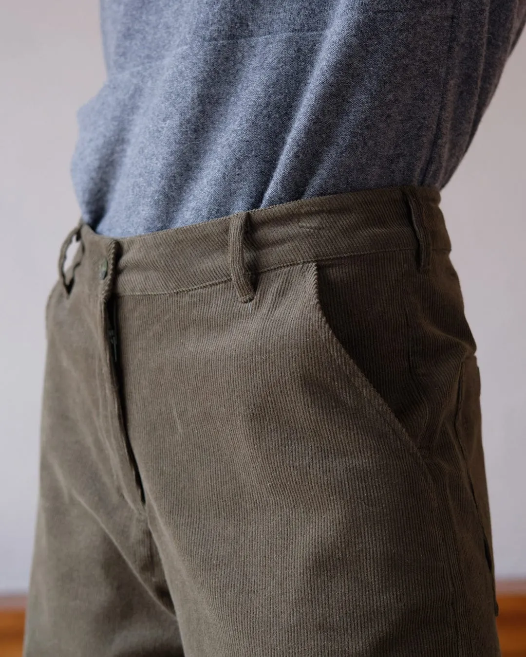 Harper Cotton Wide Leg Trousers | Olive Cord
