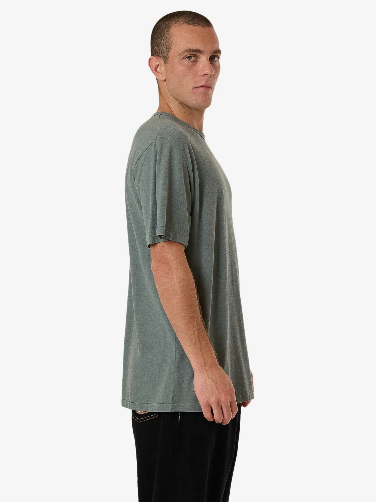 Hemp Thrills Embro Lightweight Contrast Stitch Merch Fit Tee - Dark Forest