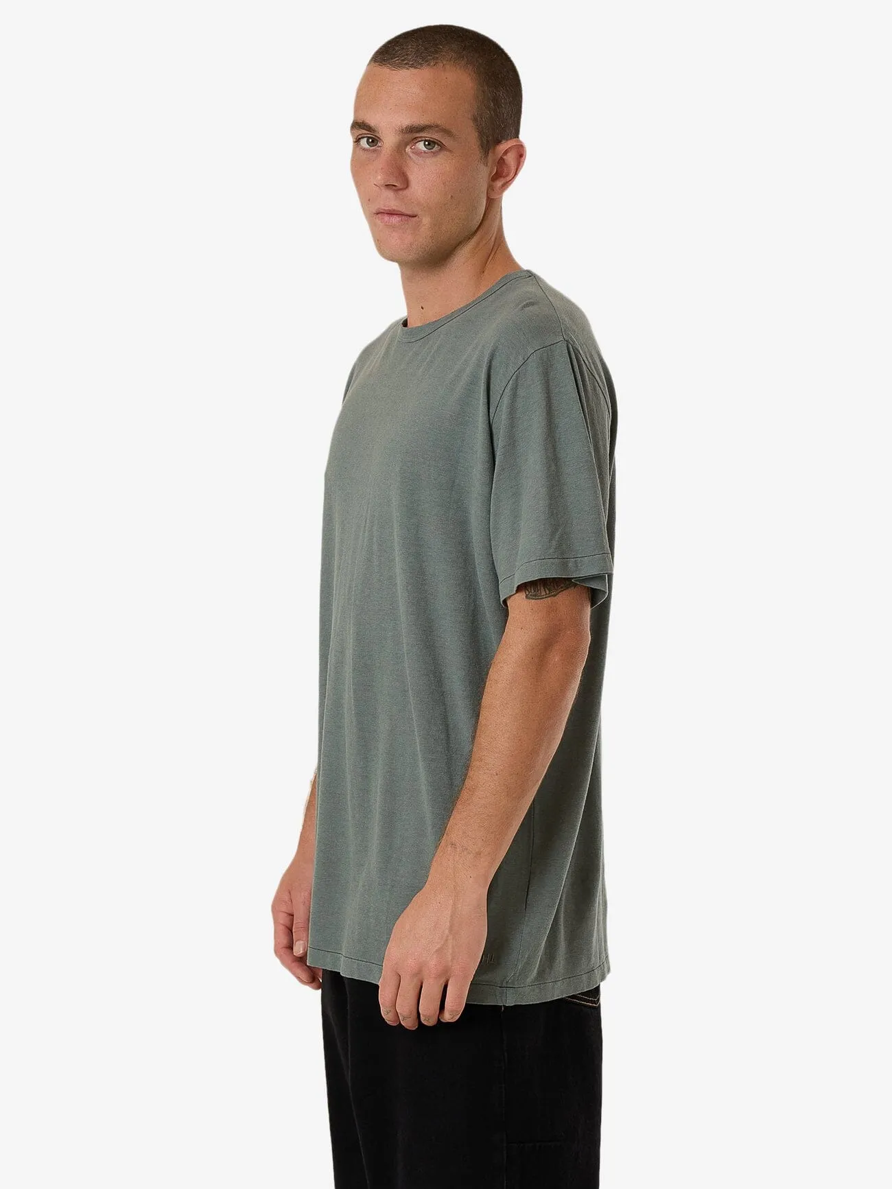 Hemp Thrills Embro Lightweight Contrast Stitch Merch Fit Tee - Dark Forest