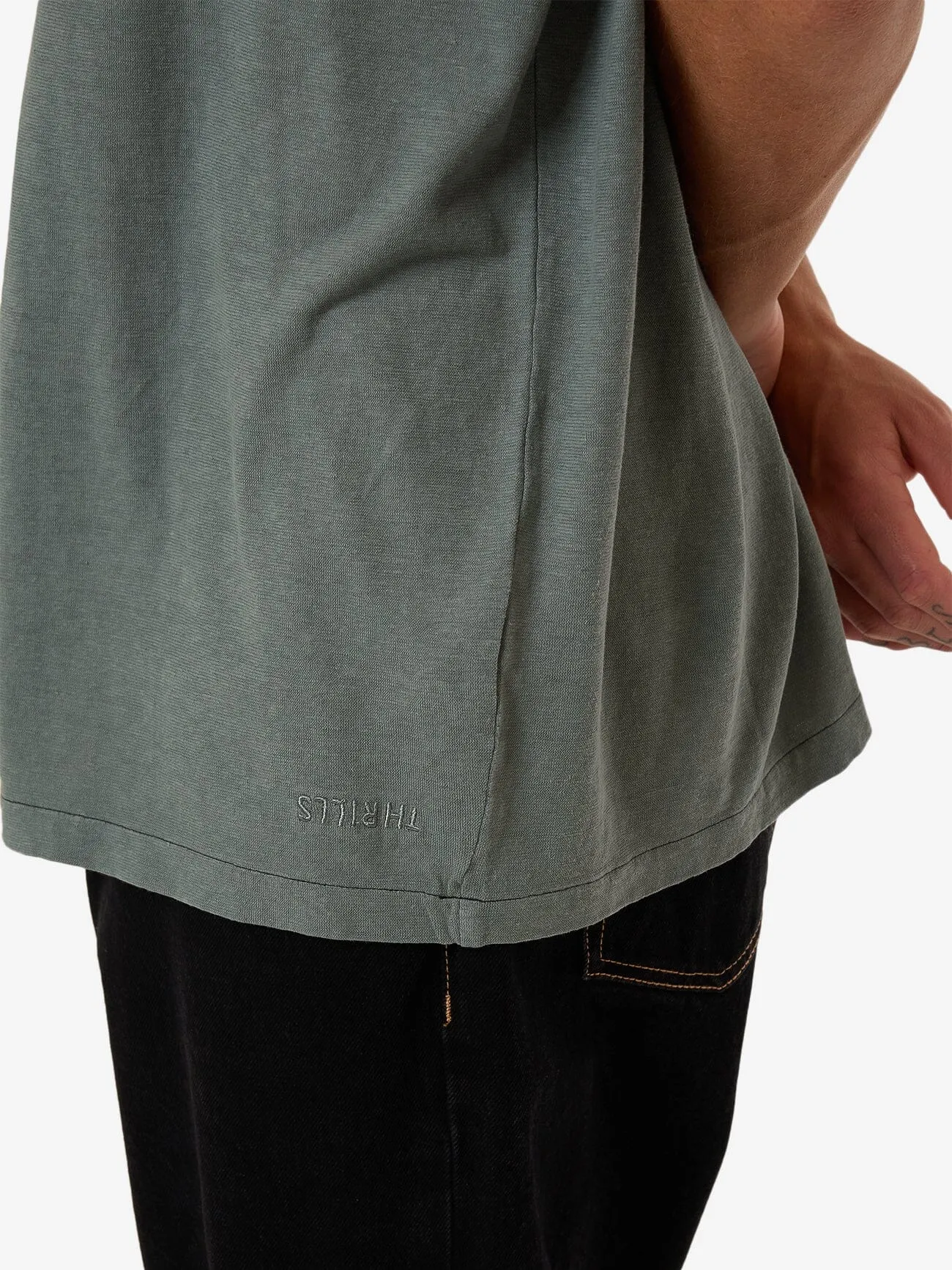 Hemp Thrills Embro Lightweight Contrast Stitch Merch Fit Tee - Dark Forest