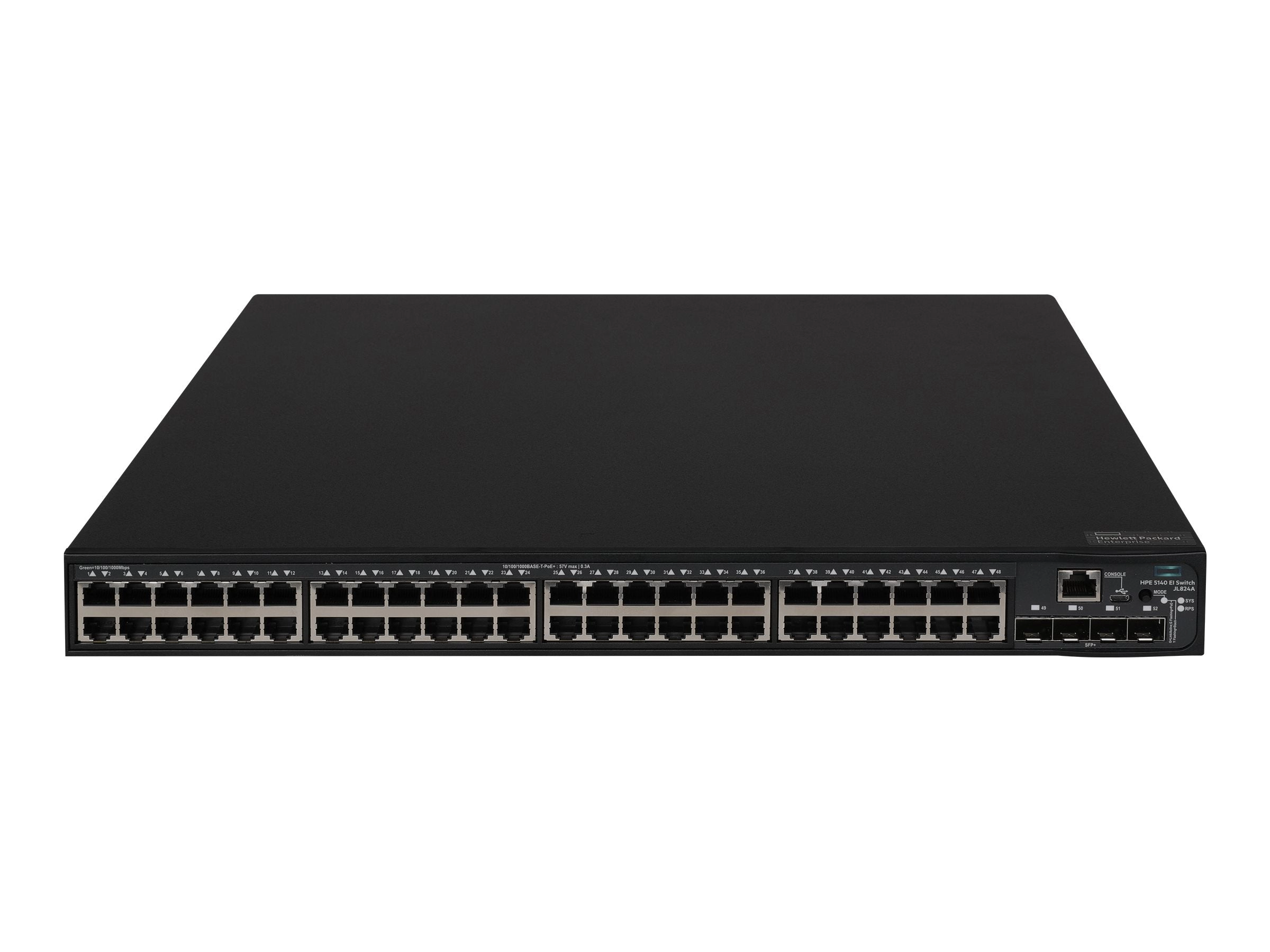 HPE FlexNetwork 5140 48G PoE  4SFP  EI - Switch - L3 - smart - 48 x 10/100/1000 (PoE )   4 x 10 Gigabit Ethernet / 1 Gigabit JL824A#B2E