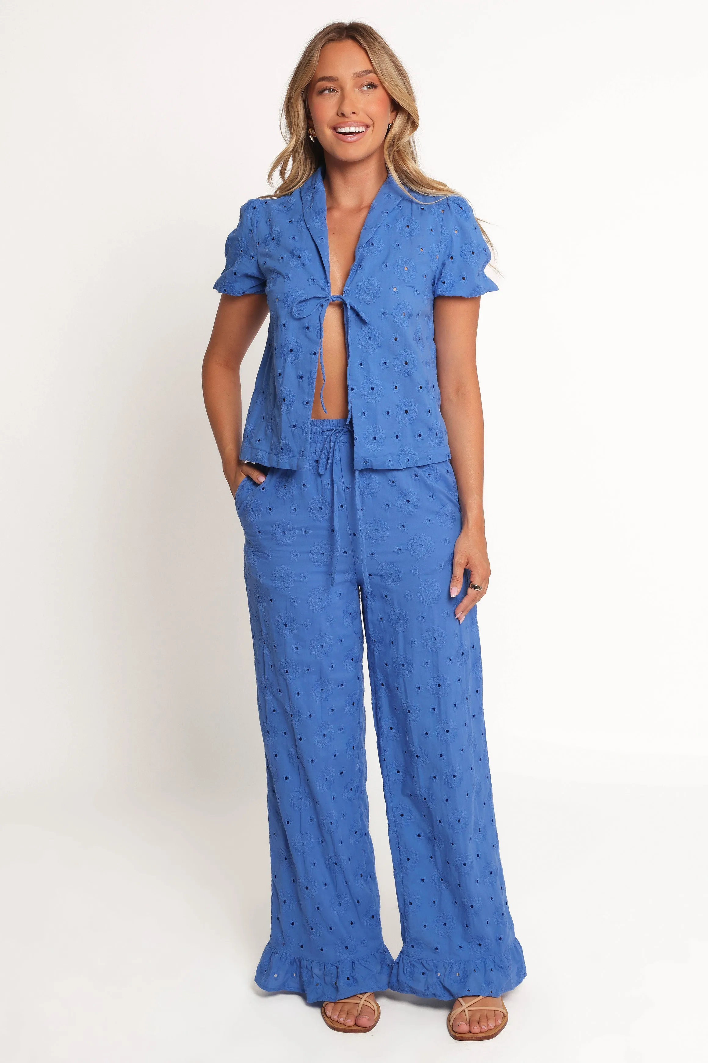 Katya Embroidered Pants - Cobalt