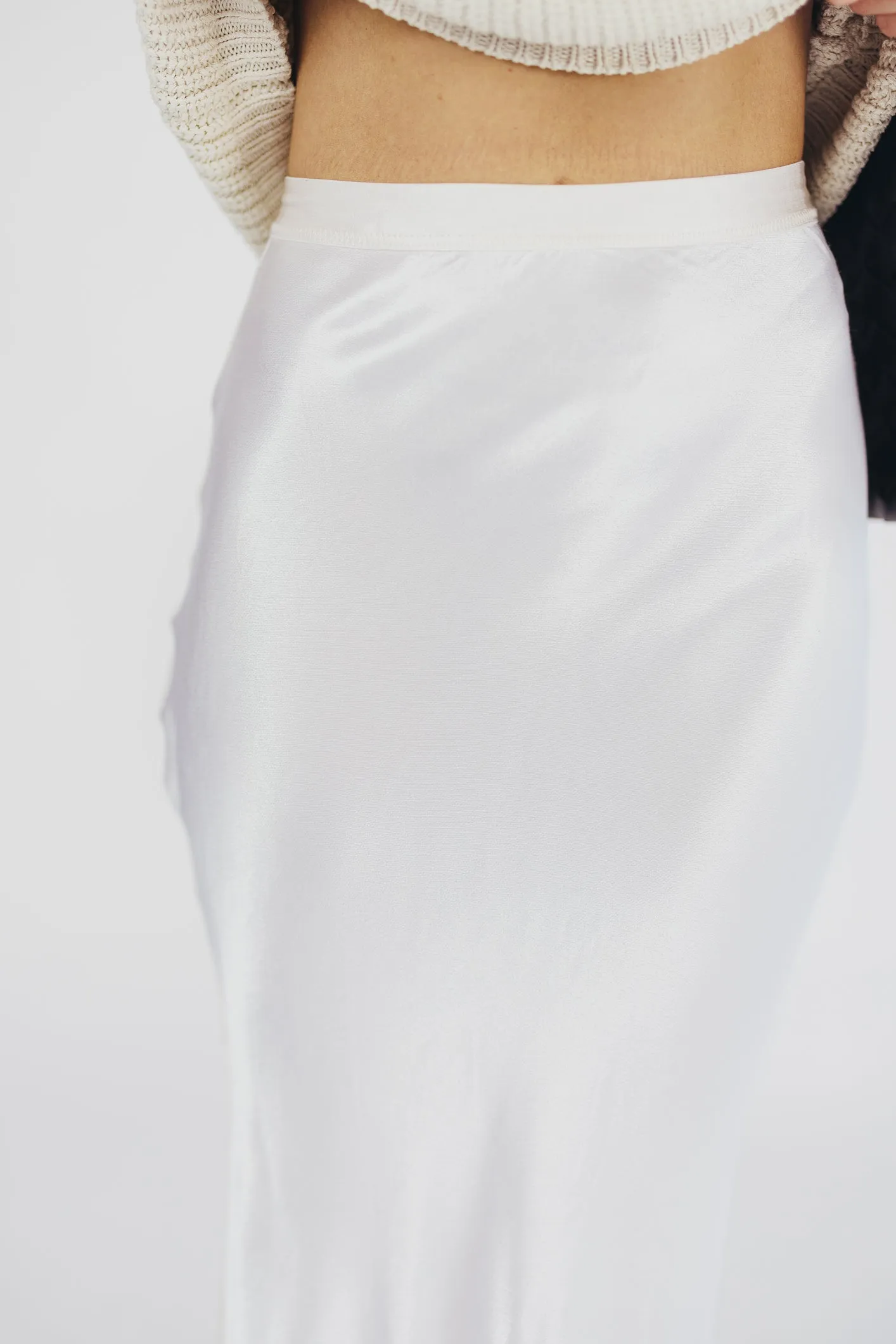 Kimberley Satin Long Midi Skirt in Champagne