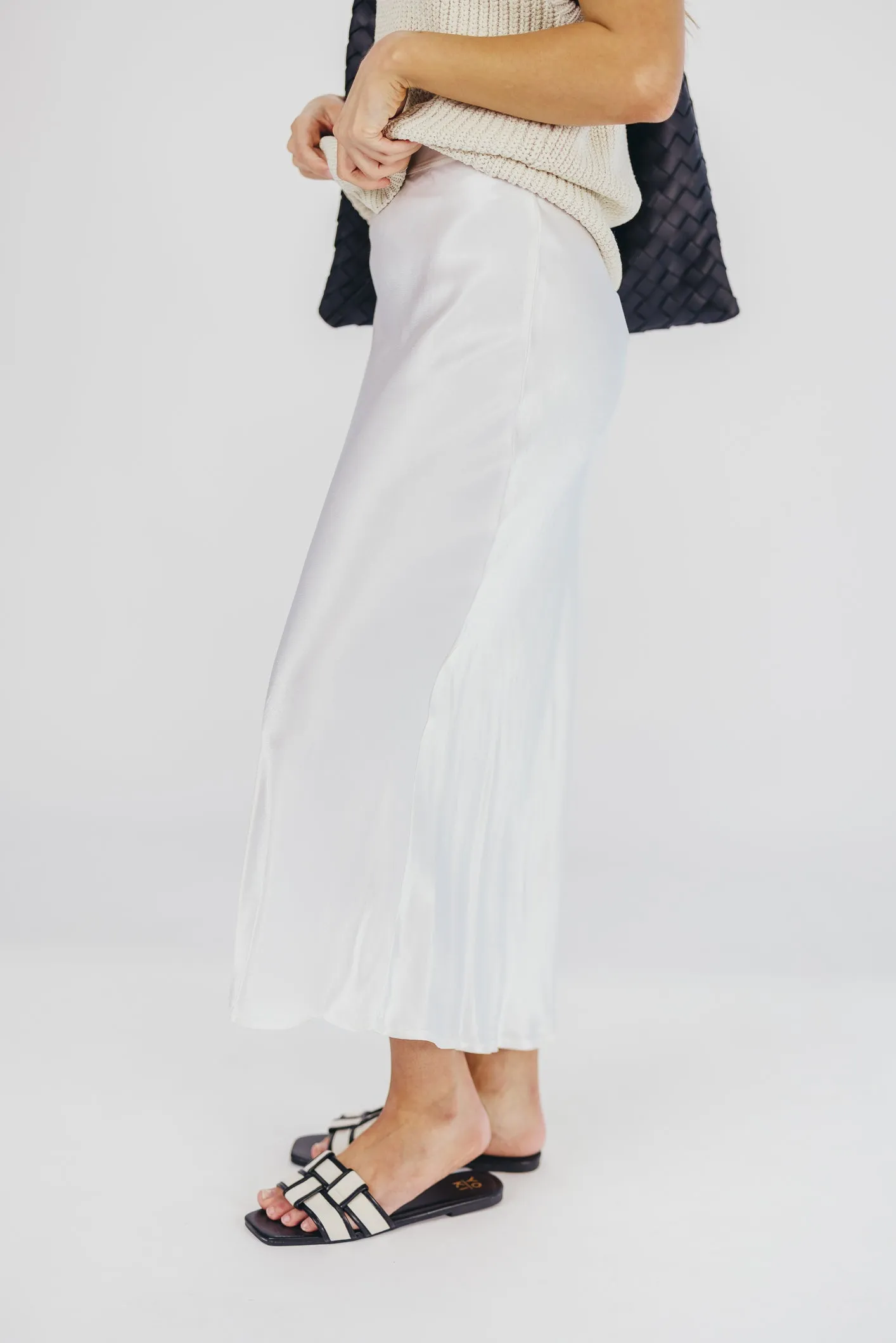 Kimberley Satin Long Midi Skirt in Champagne