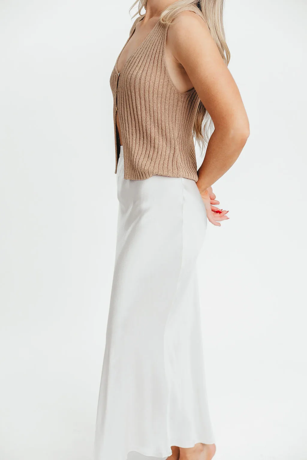 Kimberley Satin Long Midi Skirt in Champagne