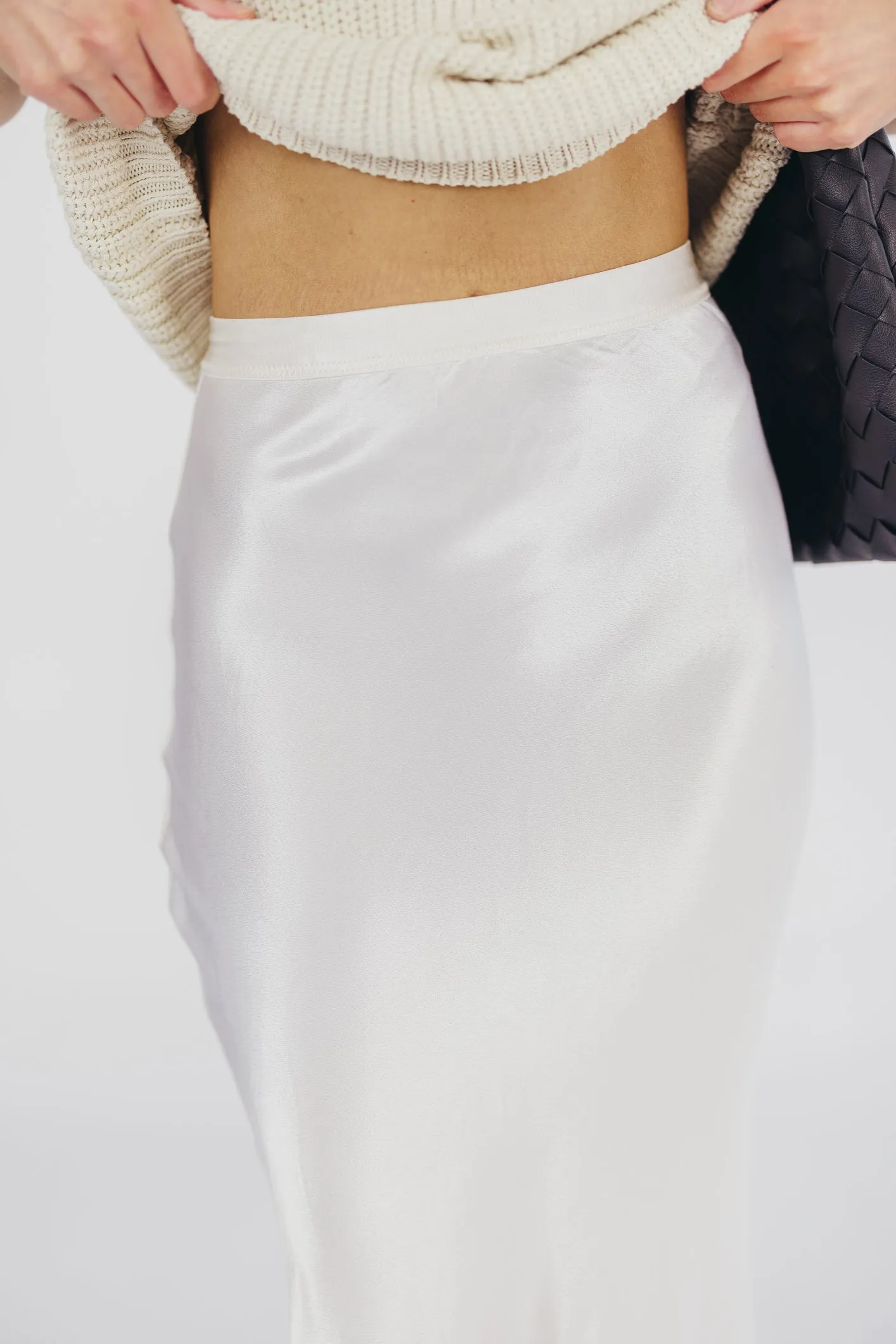Kimberley Satin Long Midi Skirt in Champagne