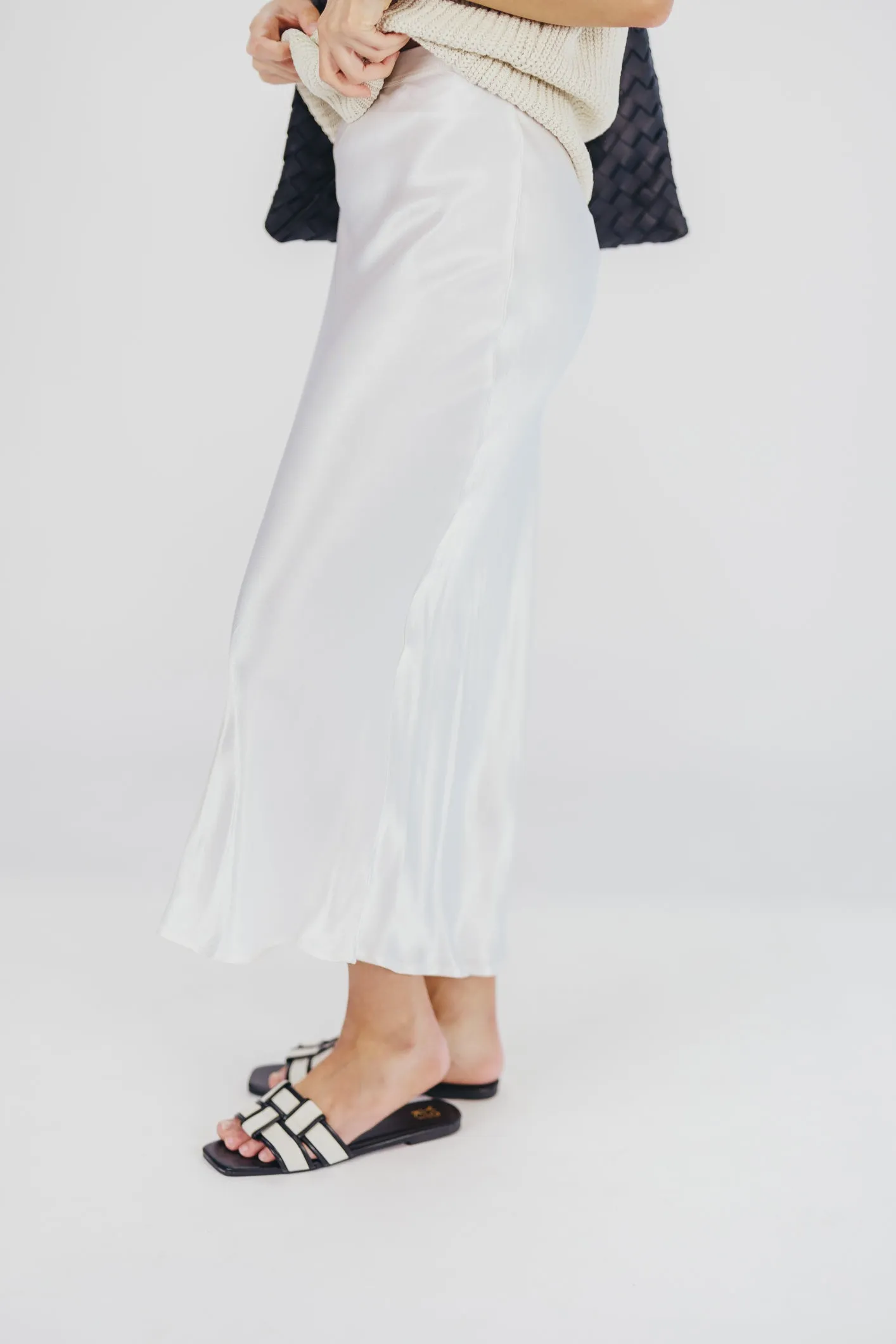 Kimberley Satin Long Midi Skirt in Champagne