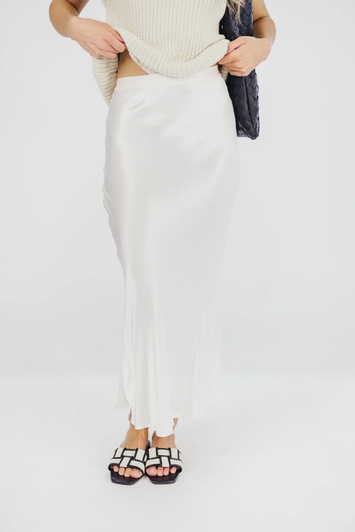 Kimberley Satin Long Midi Skirt in Champagne