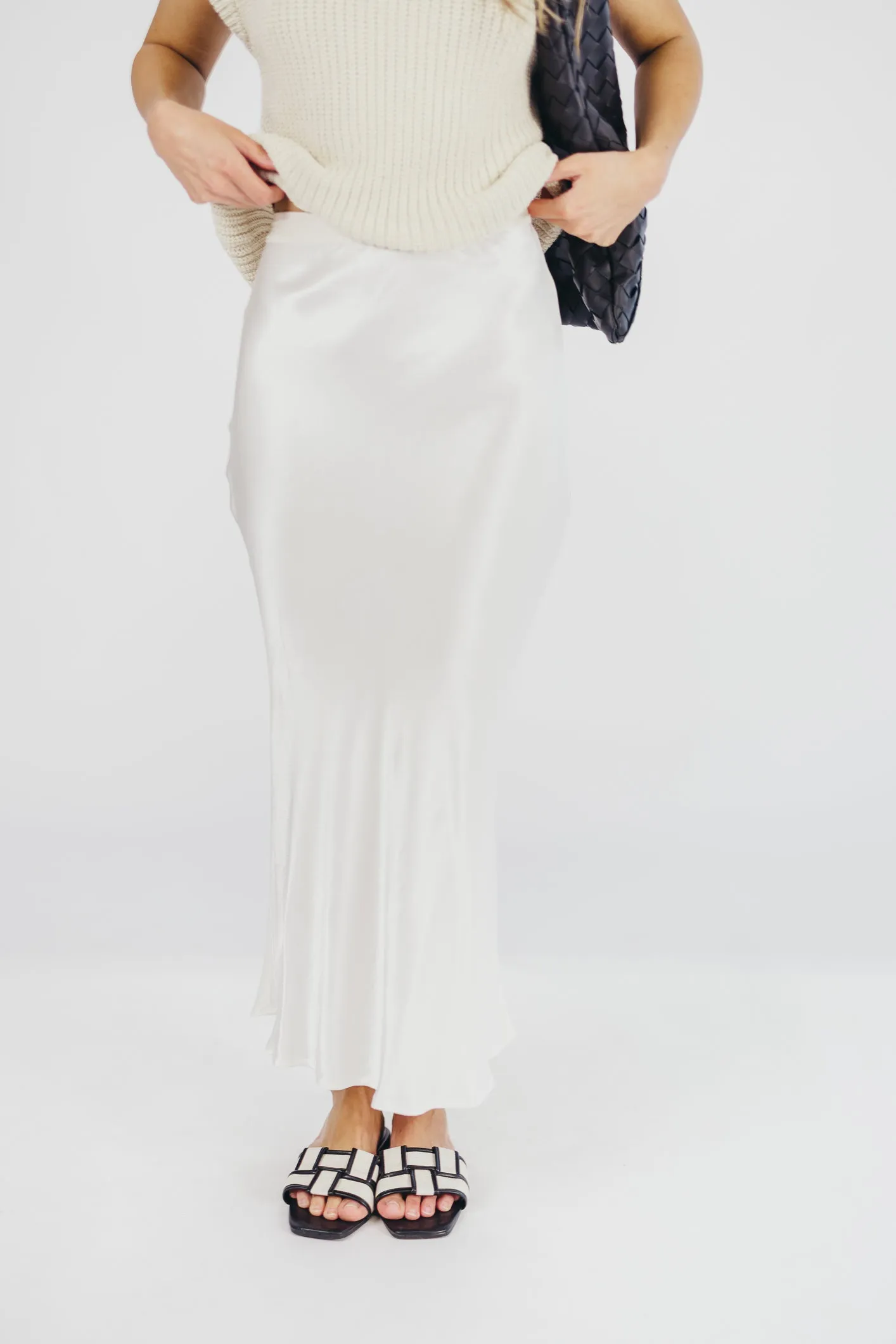 Kimberley Satin Long Midi Skirt in Champagne