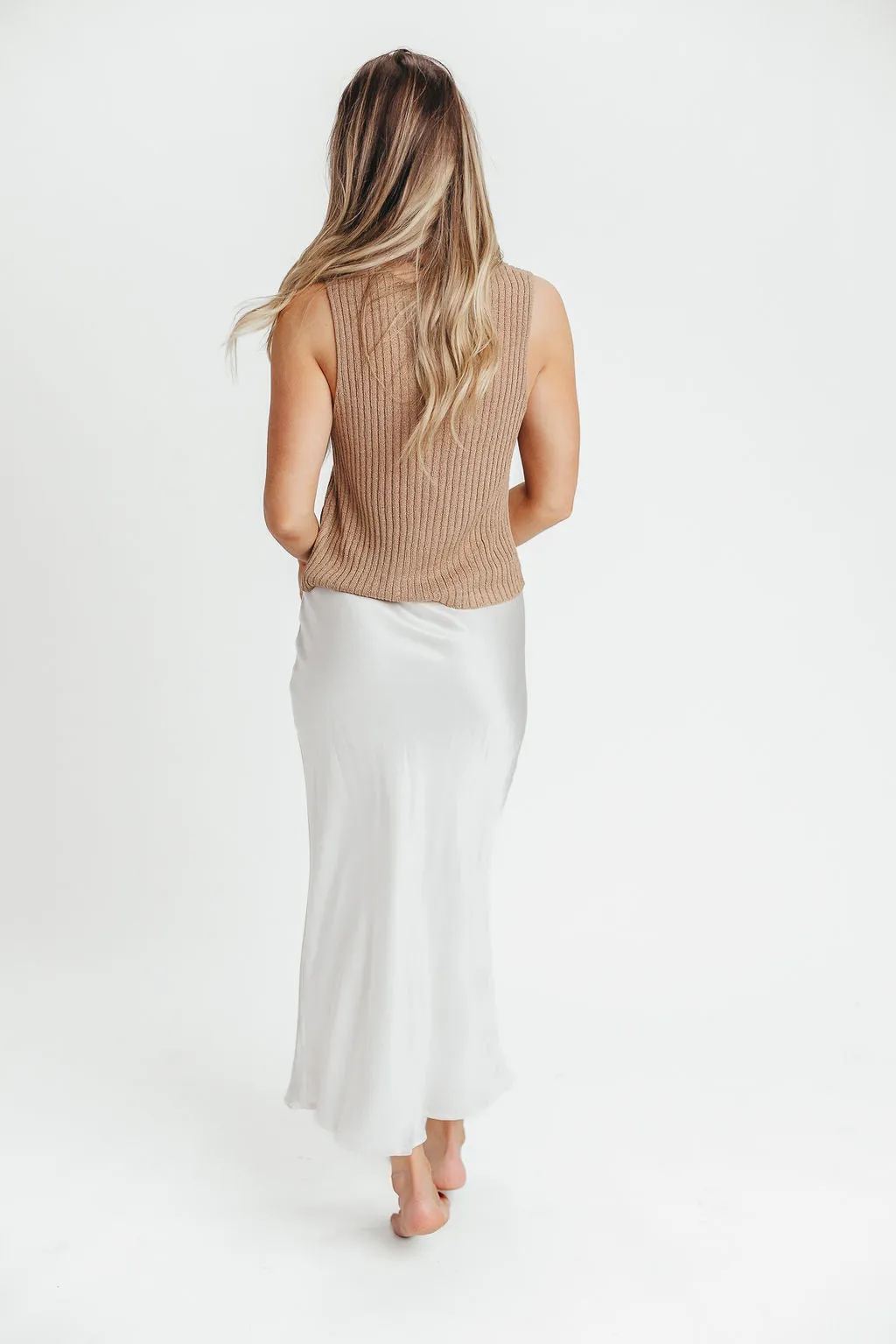 Kimberley Satin Long Midi Skirt in Champagne