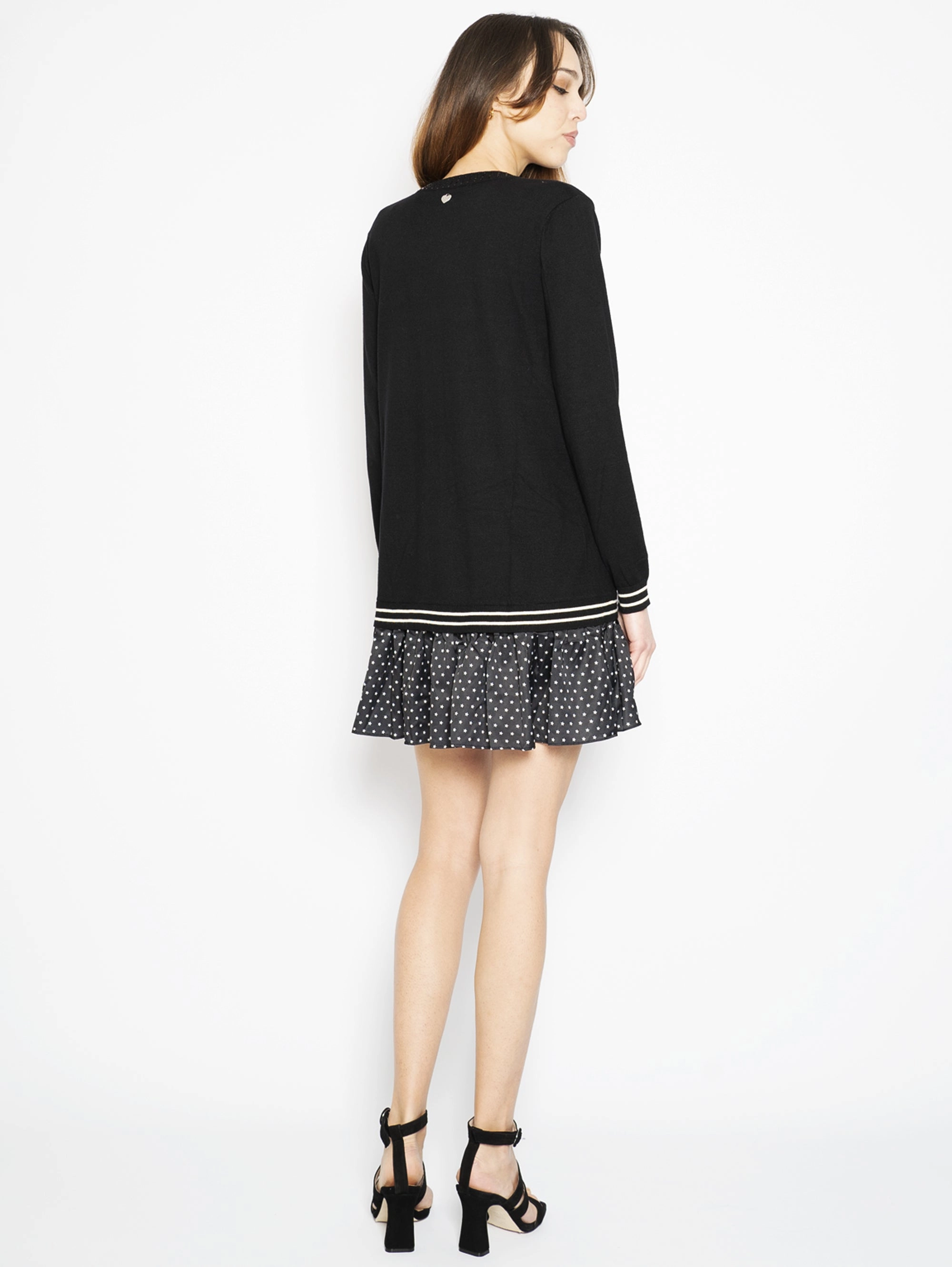 Knitted dress with Black Flounce/Snow
