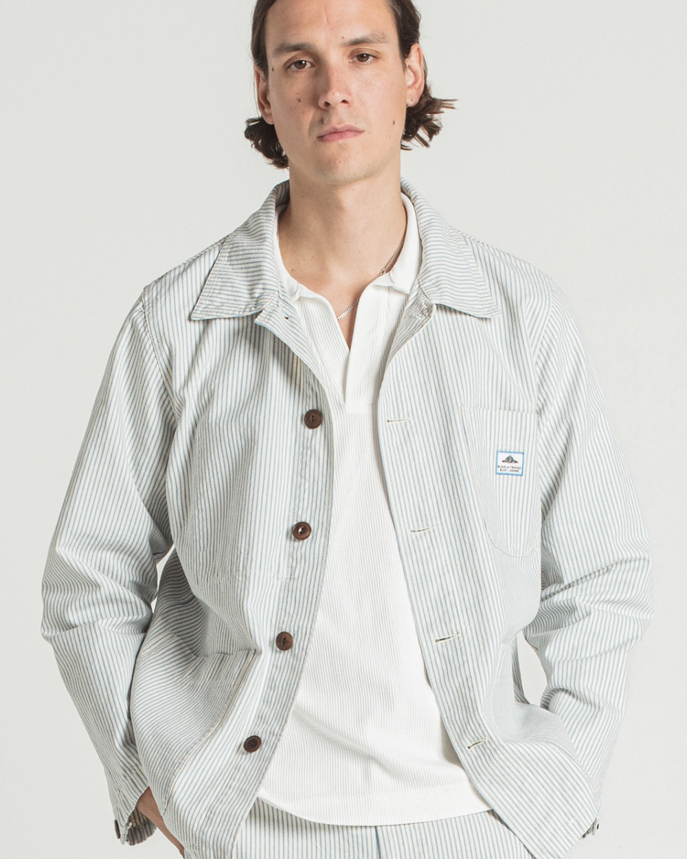 Le Mont St Michel Vins Striped Work Jacket - Blue