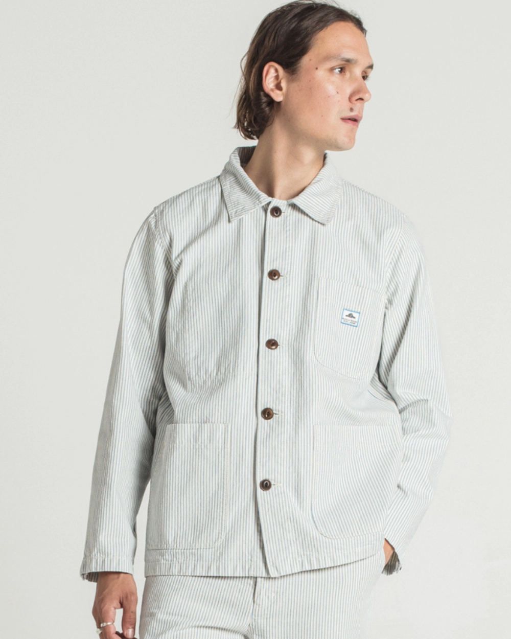 Le Mont St Michel Vins Striped Work Jacket - Blue