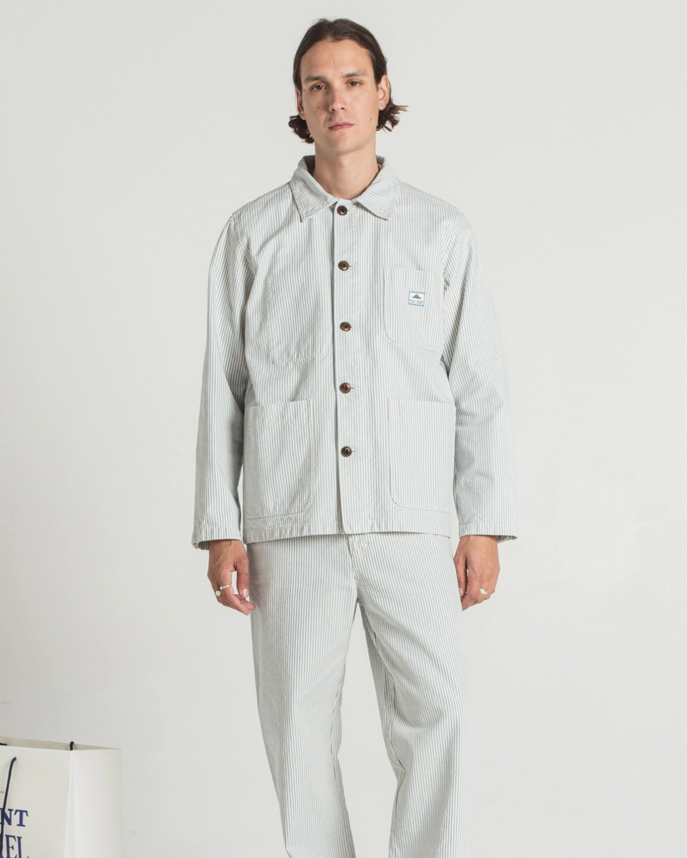 Le Mont St Michel Vins Striped Work Jacket - Blue