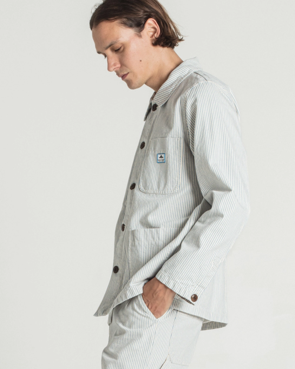 Le Mont St Michel Vins Striped Work Jacket - Blue