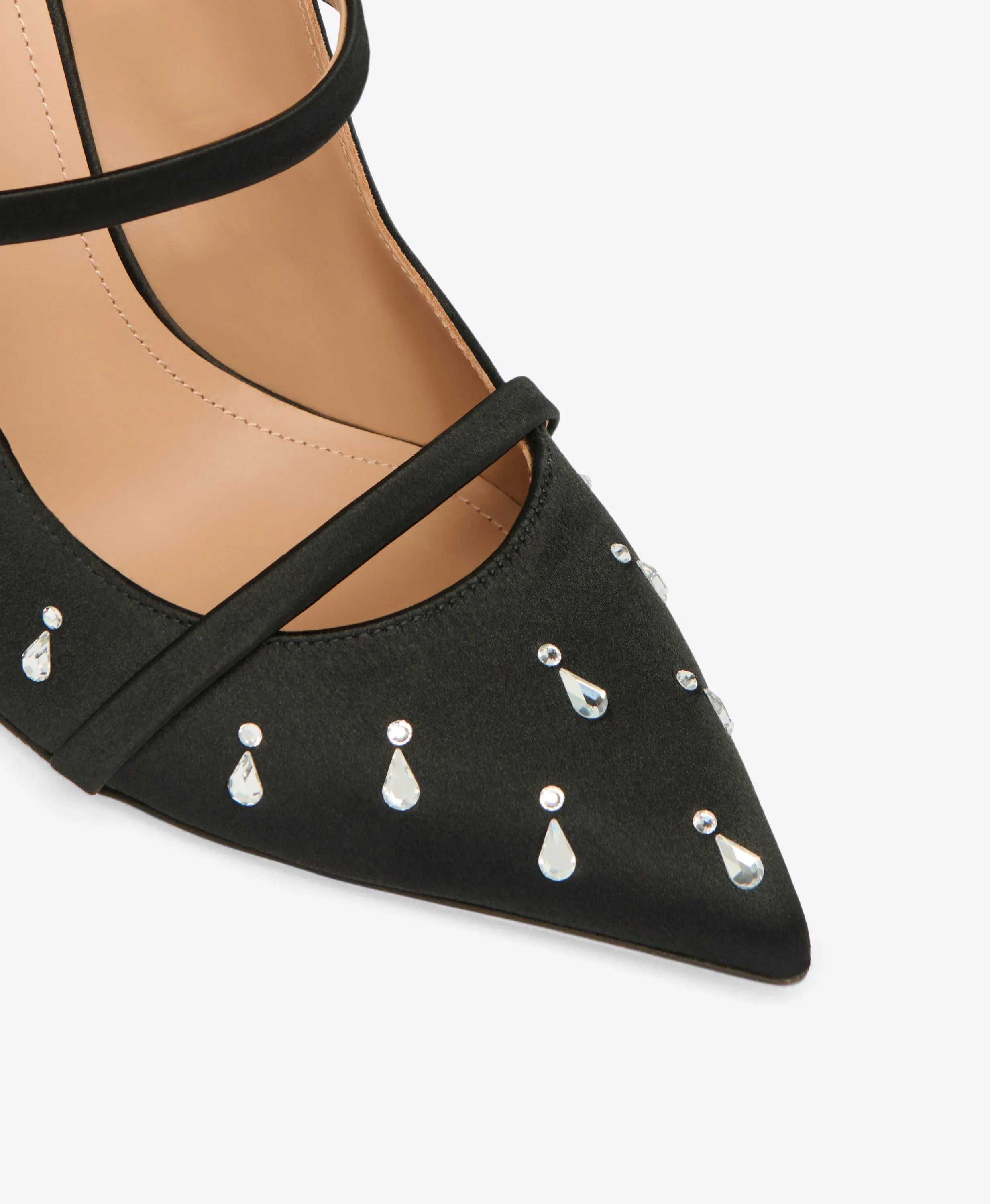Maureen 100 Black Satin Embellished Mules