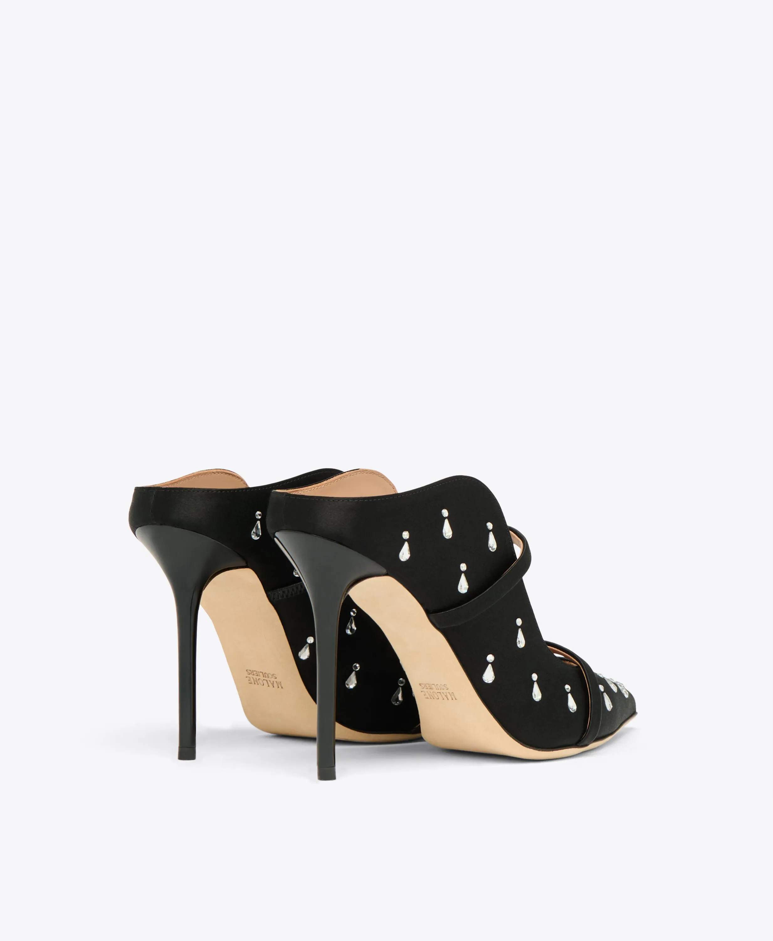 Maureen 100 Black Satin Embellished Mules
