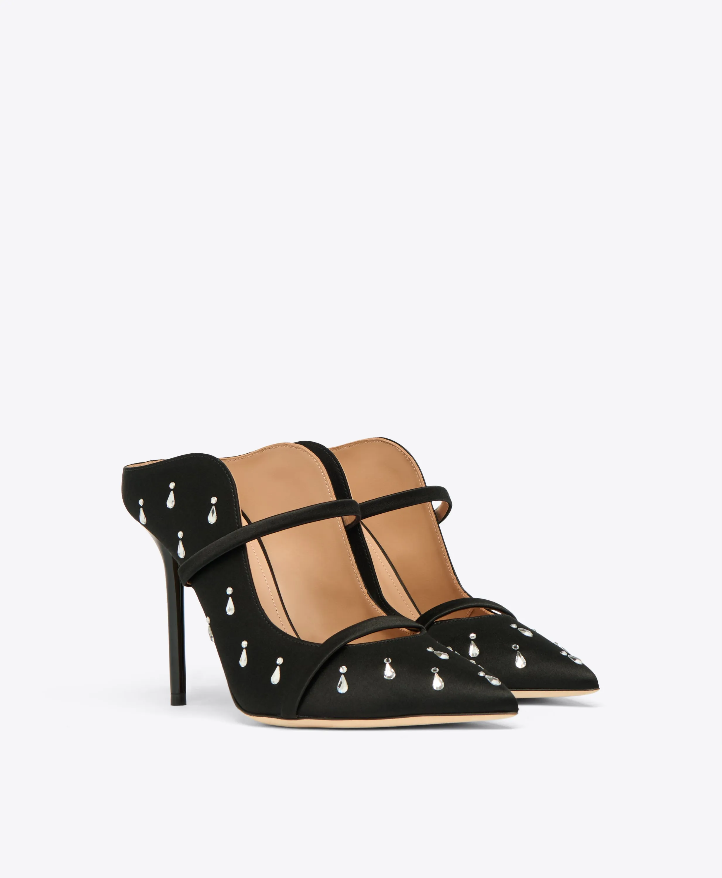 Maureen 100 Black Satin Embellished Mules