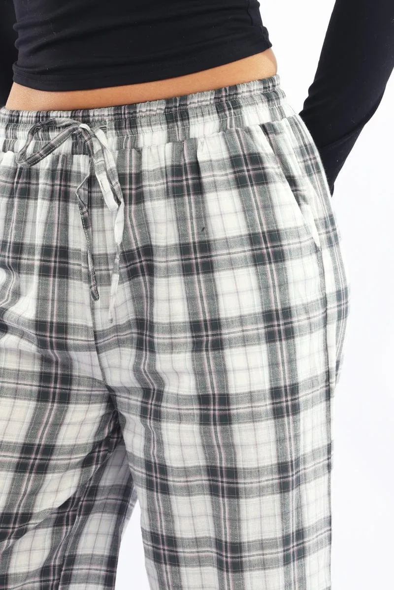 Multi Check Wide Leg Pants Elasticated Waist