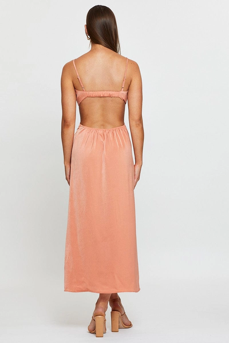 Orange Midi Dress Evening Cowl Neck