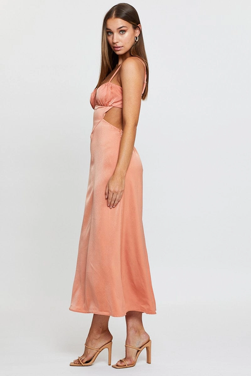Orange Midi Dress Evening Cowl Neck