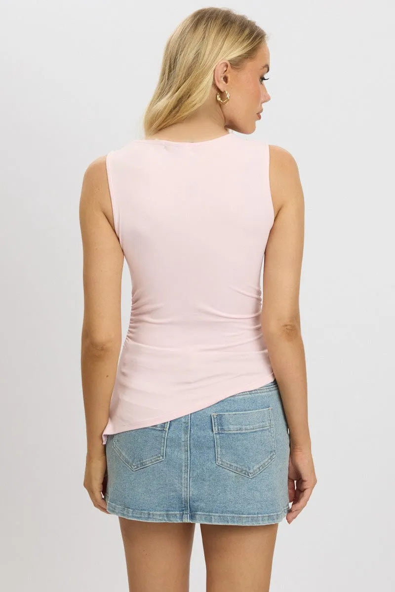 Pink Sleeveless Top Asymmetric Hem
