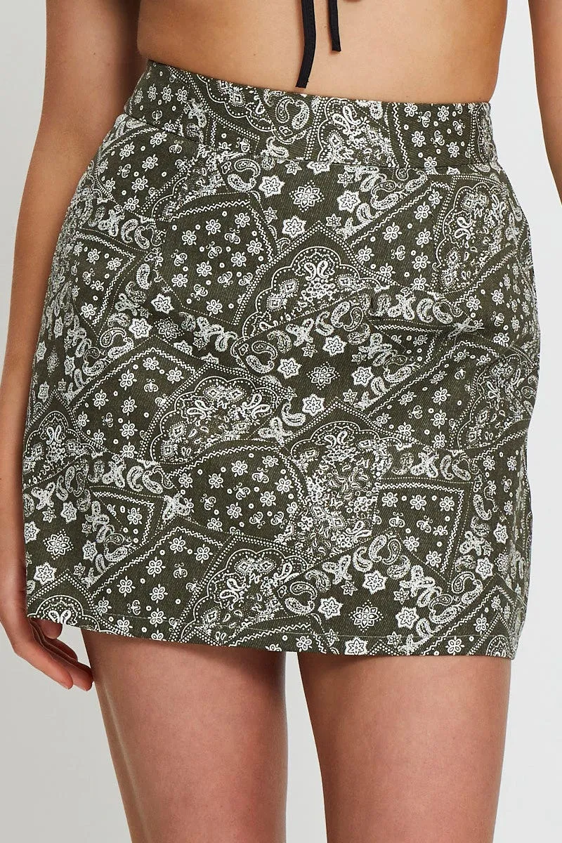 Print Demin Skirt Mini