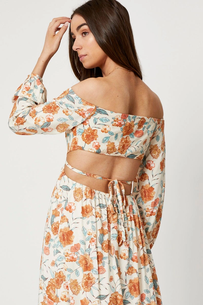 Print Long Sleeve Cut Out Dress