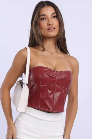 Red PU Corset Bandeau Sleeveless Sweetheart Neckline