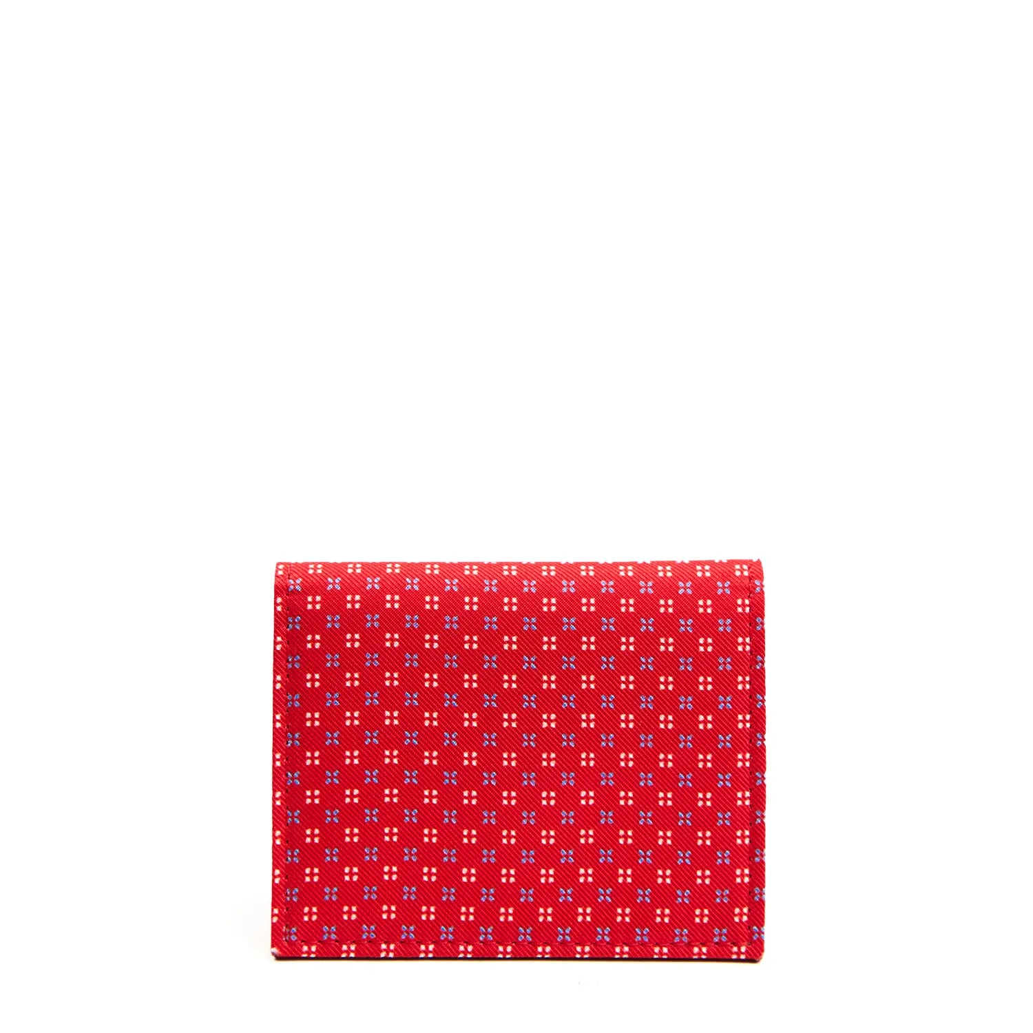 RED SILK AND LEATHER FOLDING CARD HOLDER