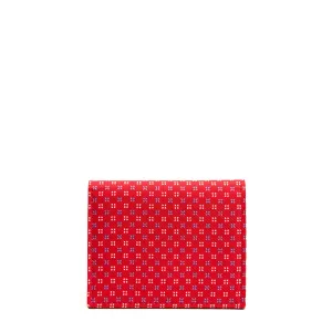 RED SILK AND LEATHER FOLDING CARD HOLDER