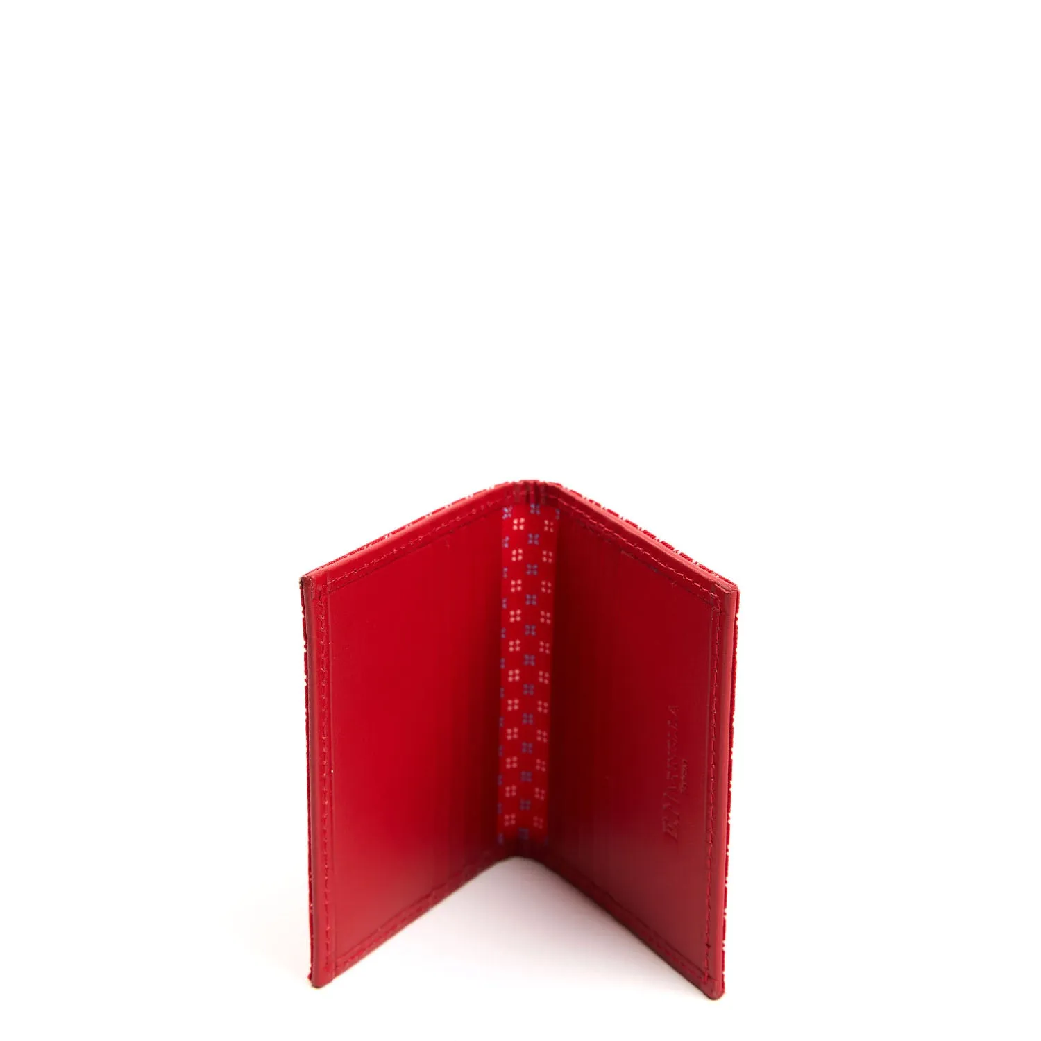 RED SILK AND LEATHER FOLDING CARD HOLDER