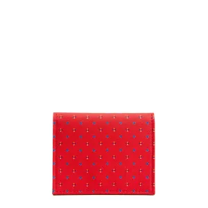 RED SILK AND LEATHER FOLDING CARD HOLDER