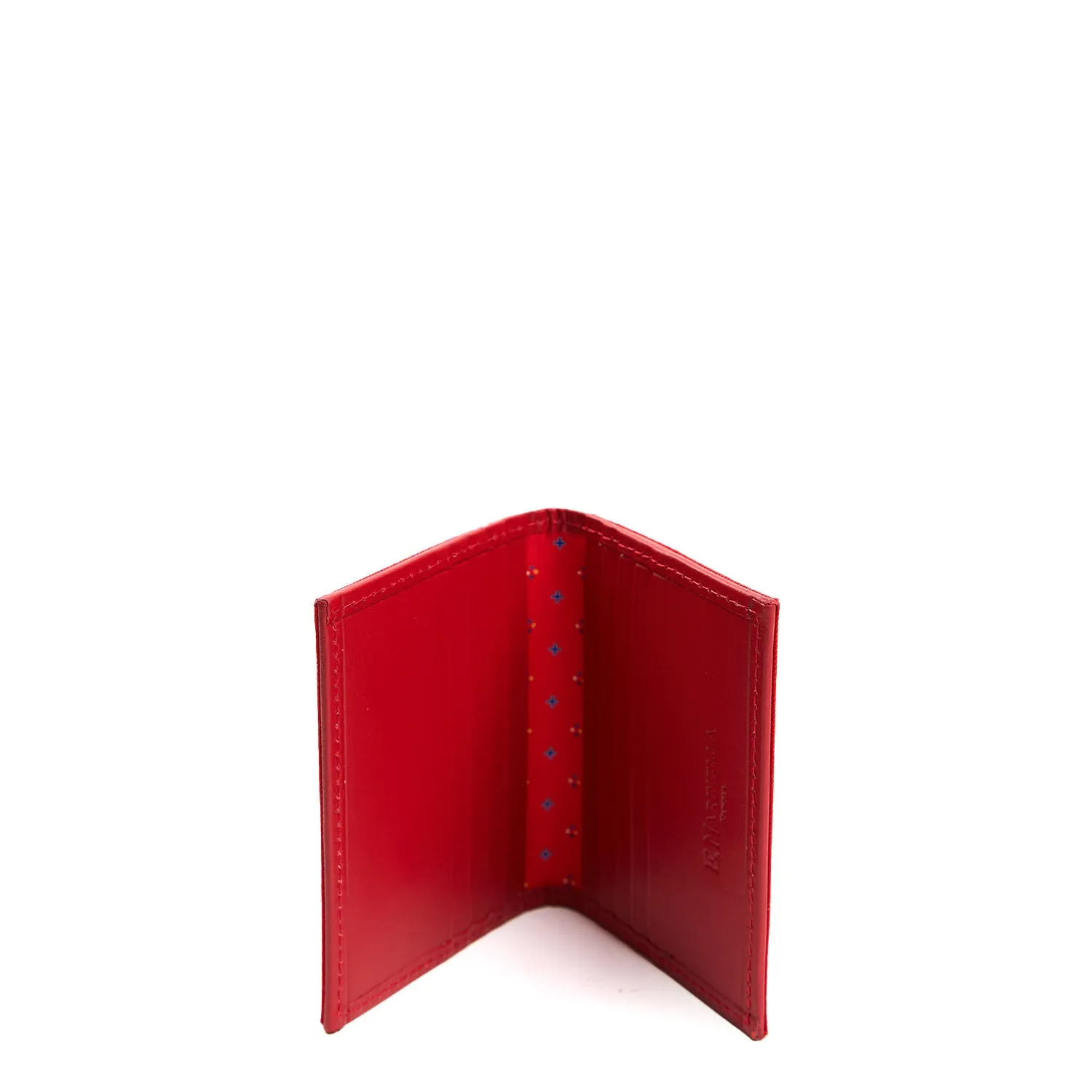RED SILK AND LEATHER FOLDING CARD HOLDER