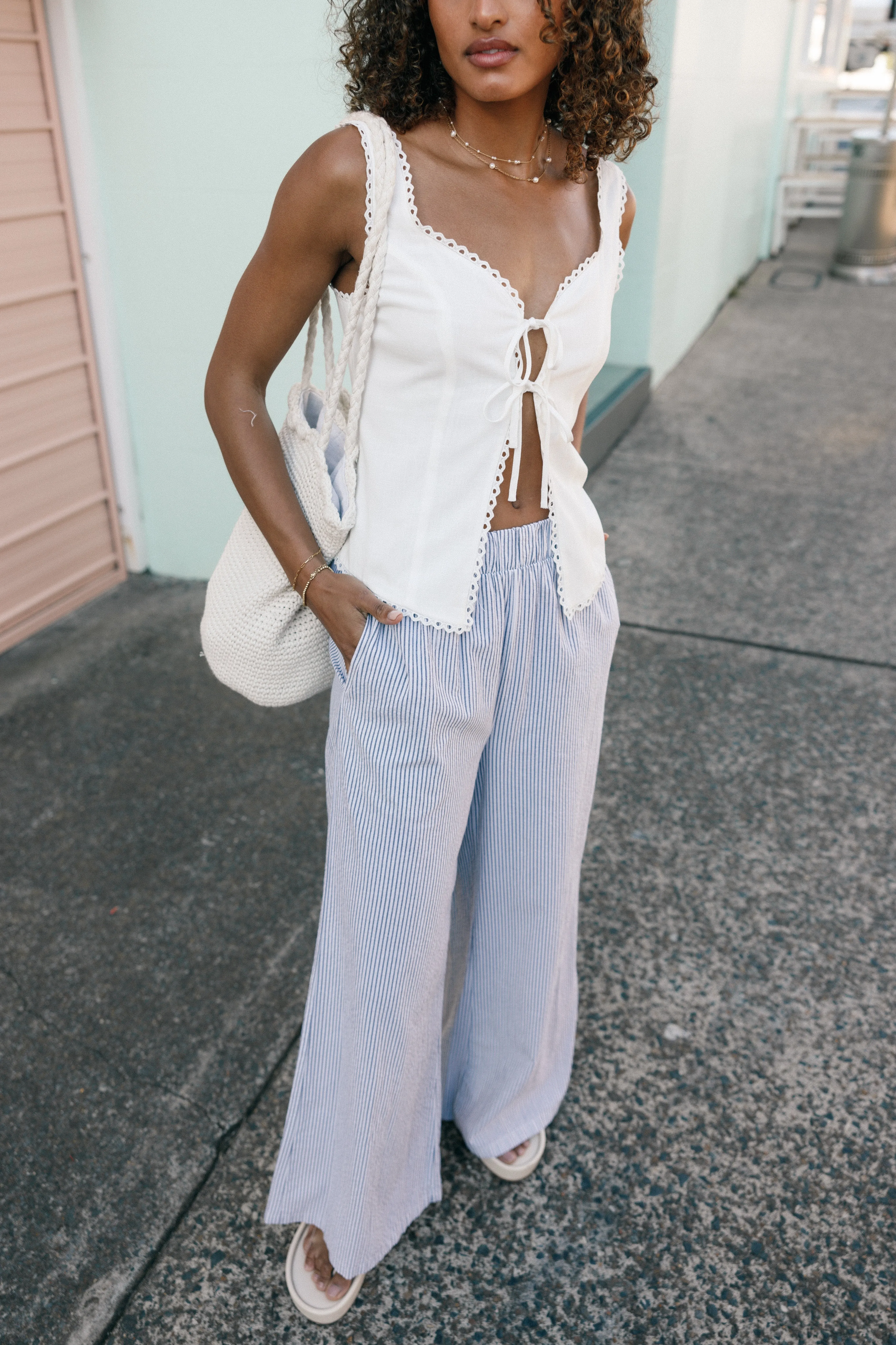 Savanna Striped Pants - White