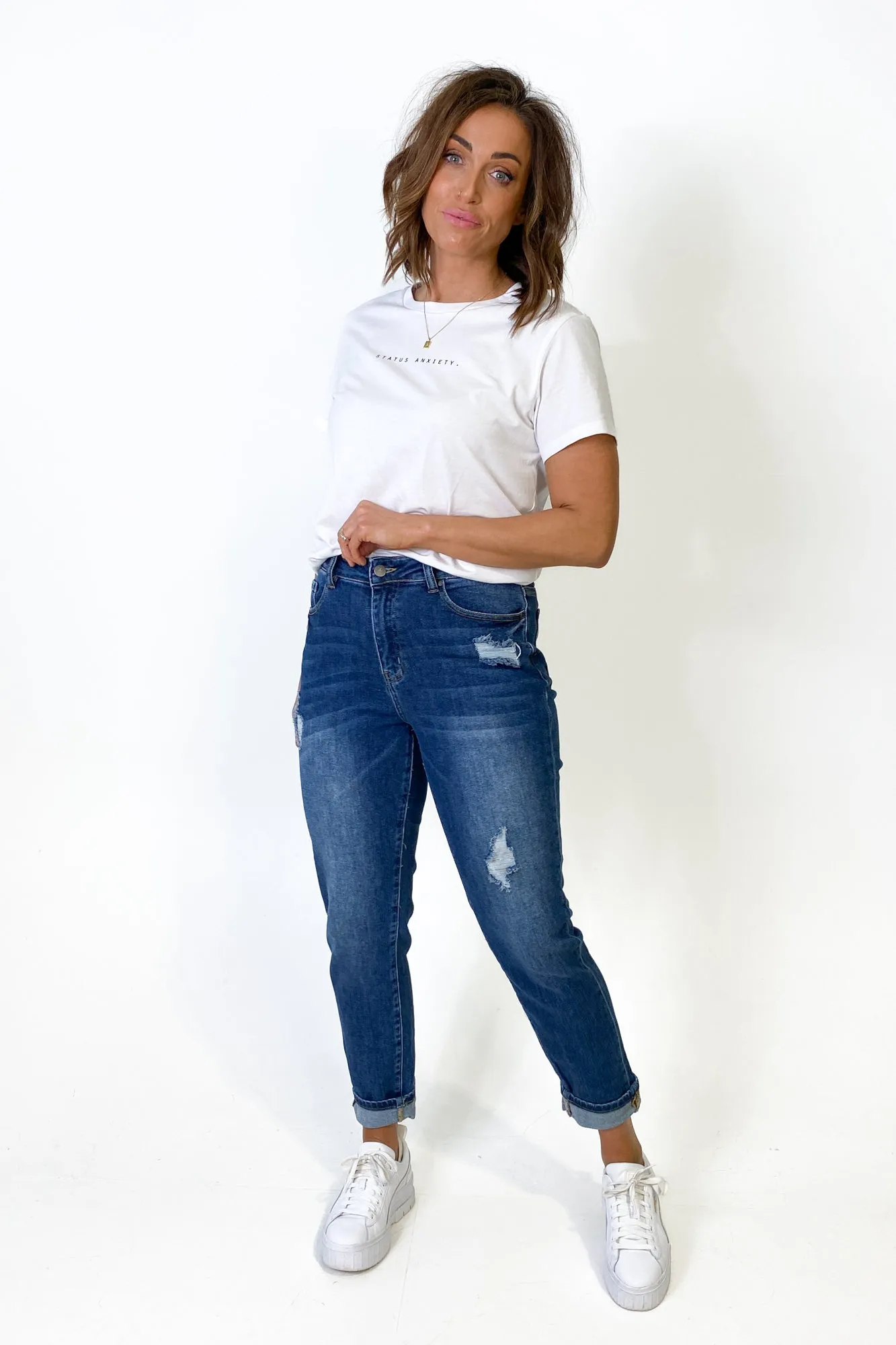 Shine On Label Kaiko Slim Leg Turn Up Cuff Jean Indigo
