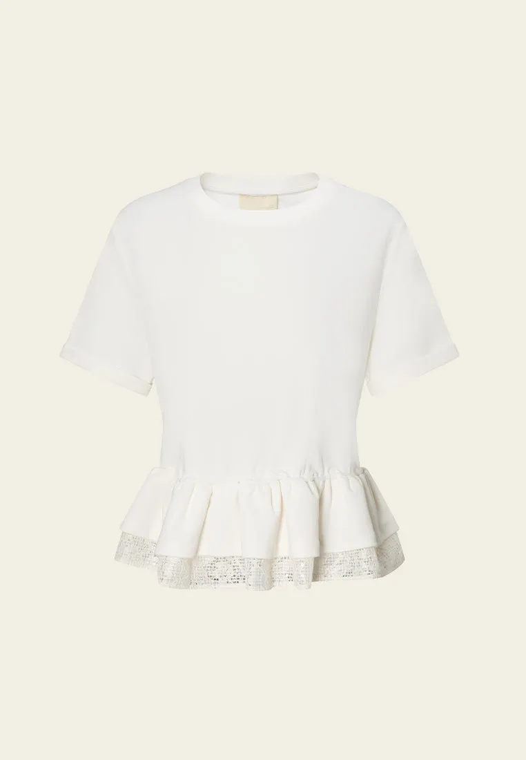 Short-sleeve Ruffled-hem Cropped Top