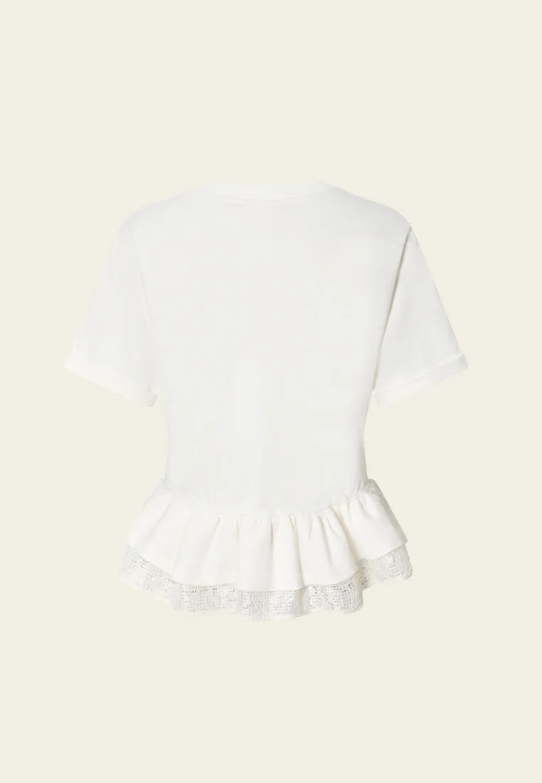 Short-sleeve Ruffled-hem Cropped Top