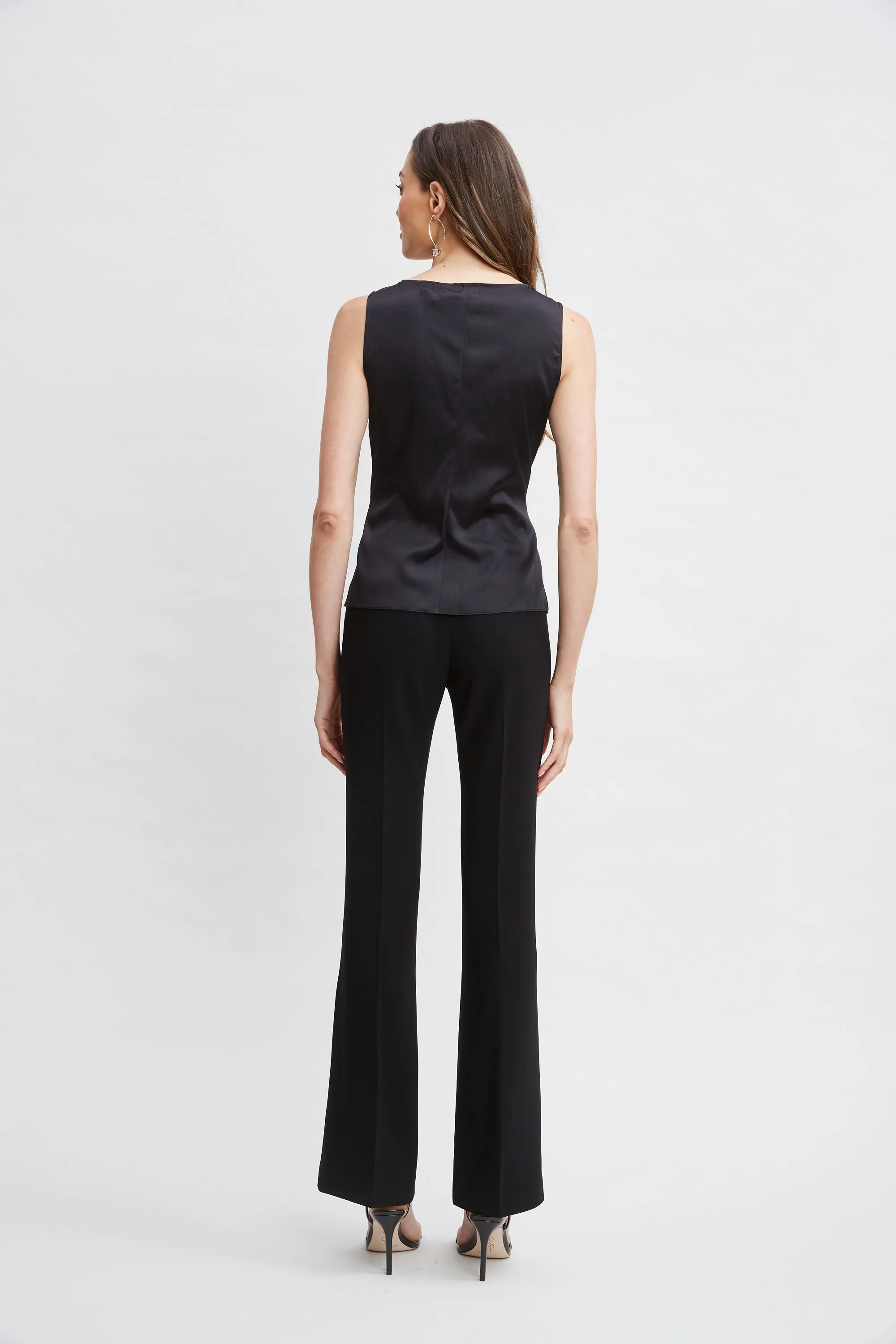 Silk Satin Sleeveless Ruffle Top