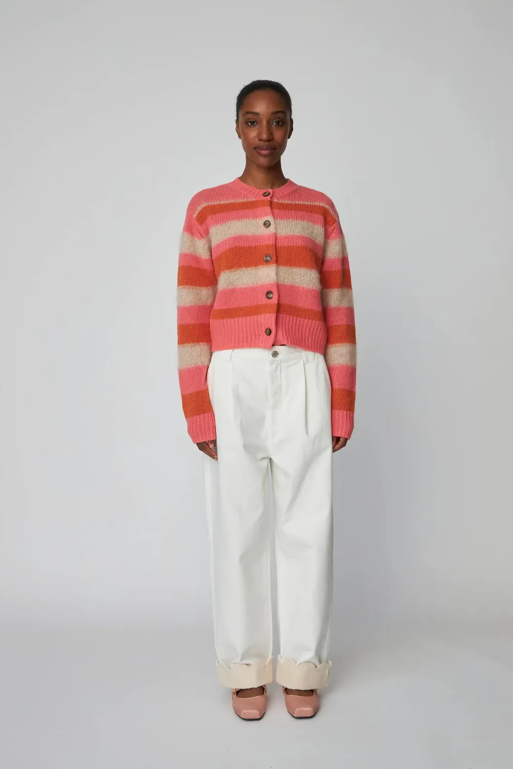 Stella Nova Mohair Striped Sunshine Orange Cardigan