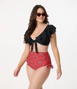 Unique Vintage Red Bandana Print Provincetown Swim Bottom
