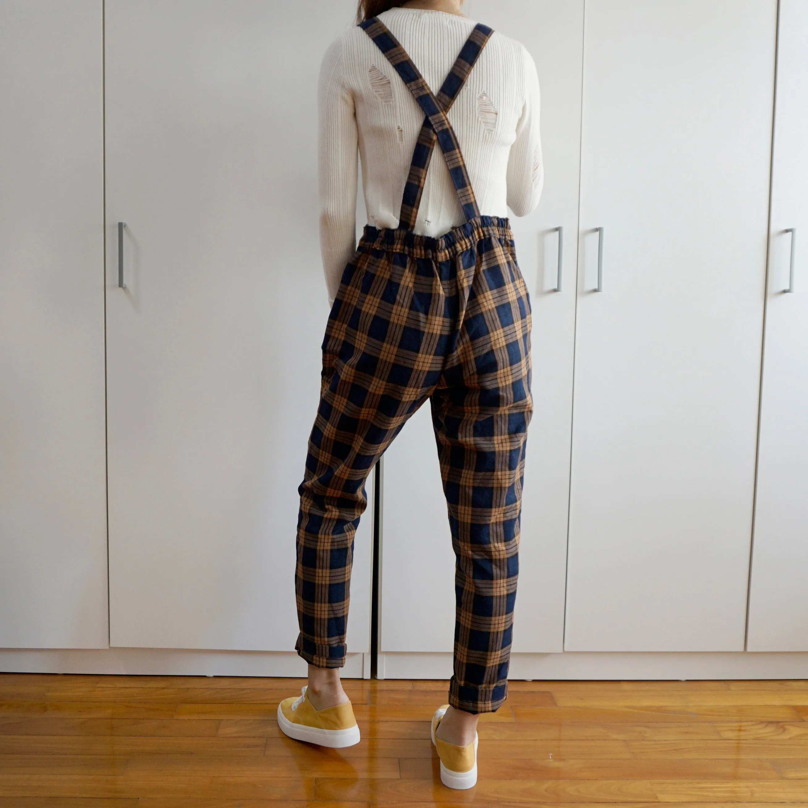 Vintage Plaid Overalls (Blue/Orange)